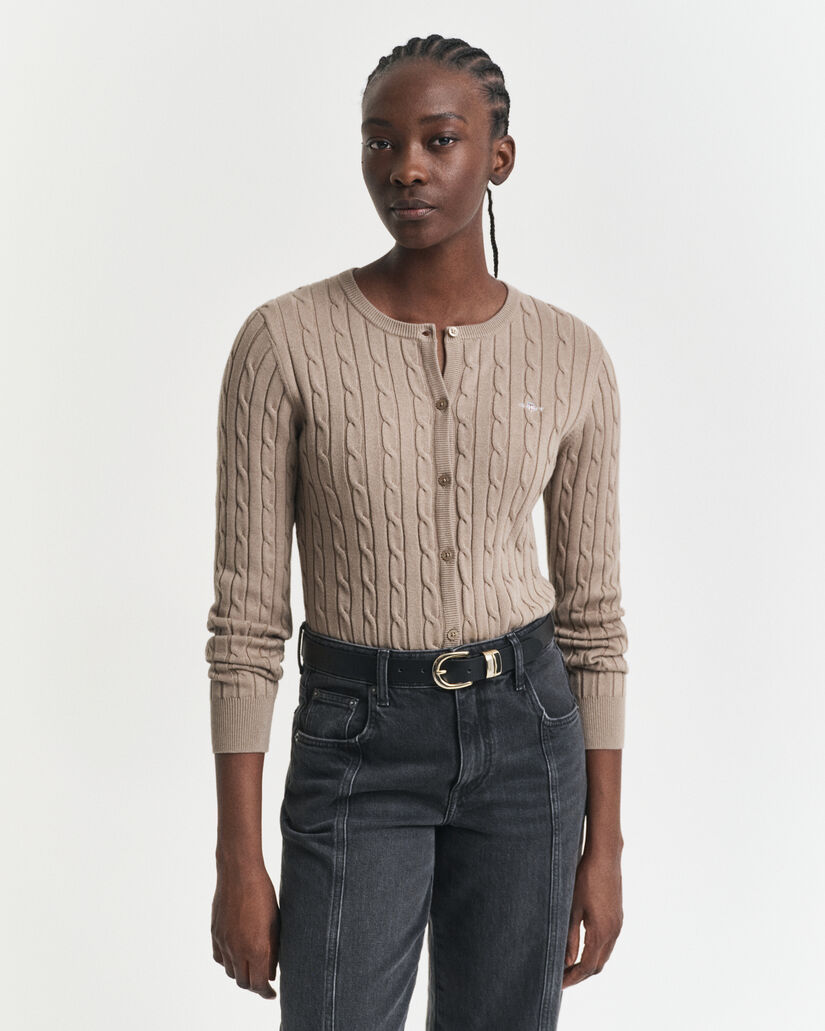 Cardigan in maglia di cotone elasticizzato a trecce