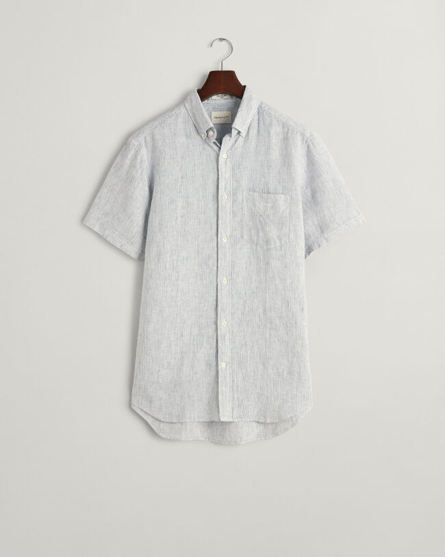 Camicia in lino a righe e maniche corte regular fit