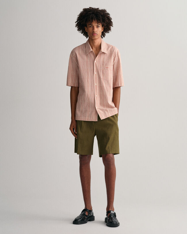 Camicia a maniche corte a quadri in seersucker relaxed fit