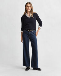 Maglia con scollo a V in cotone elasticizzato a trecce