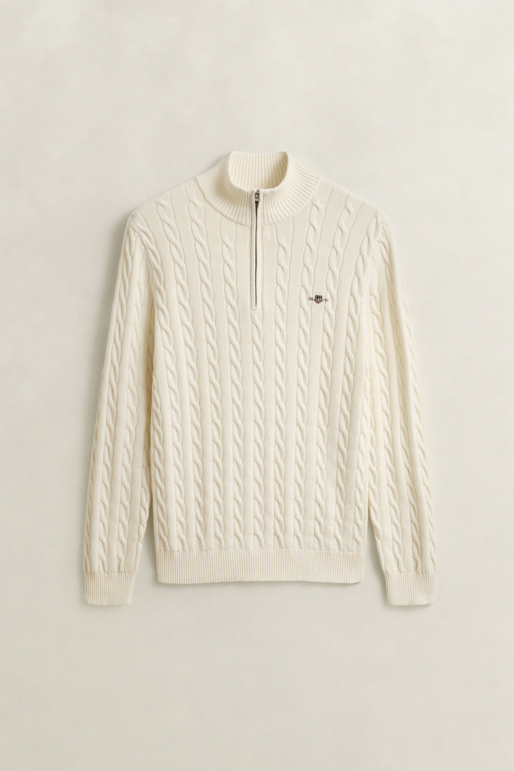 Maglia con zip corta in cotone a trecce