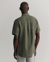 Camicia di lino tinto in capo maniche corte regular fit