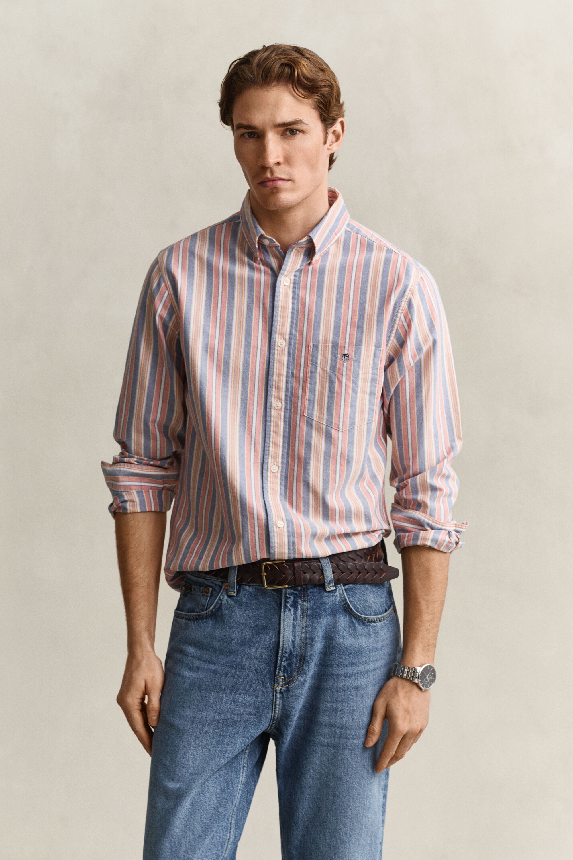 Camicia Oxford classica a righe multicolore