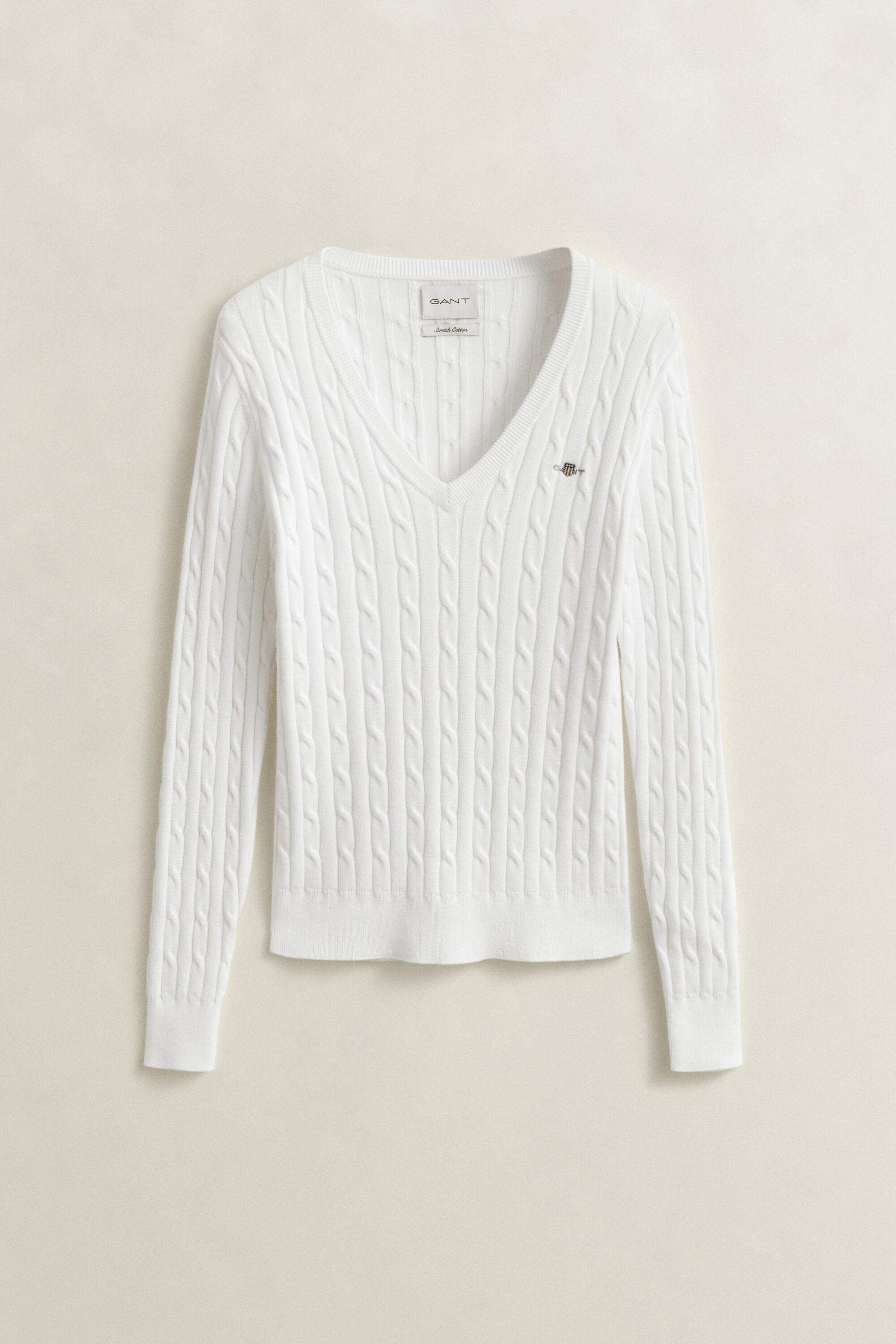 Maglia con scollo a V in cotone elasticizzato a trecce