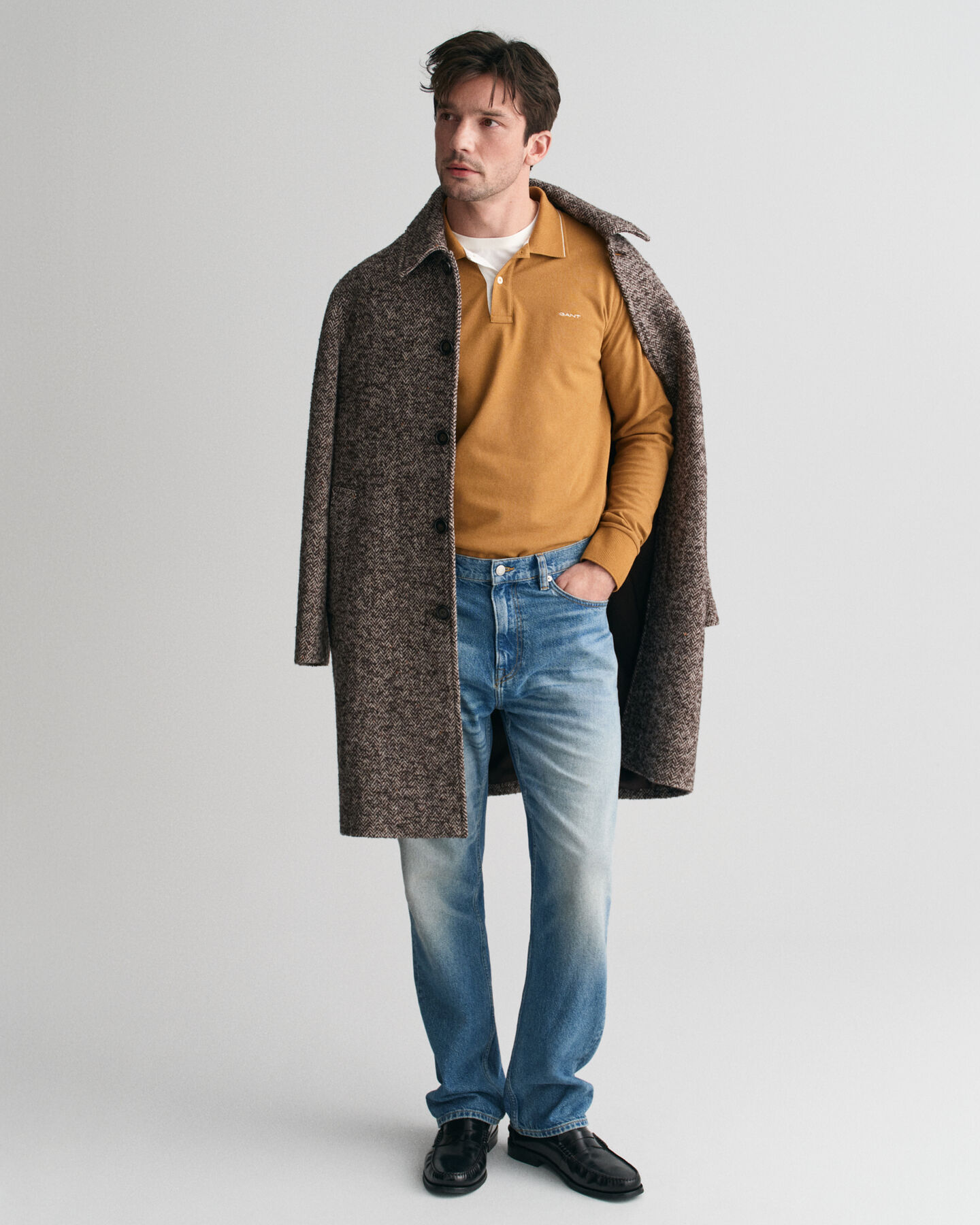 Polo a maniche lunghe con colletto testurizzato