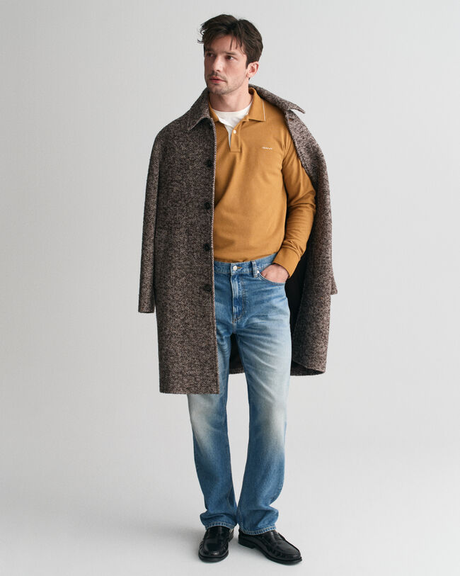 Polo a maniche lunghe con colletto testurizzato