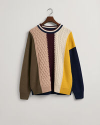 Maglia girocollo in cotone con patchwork di trecce