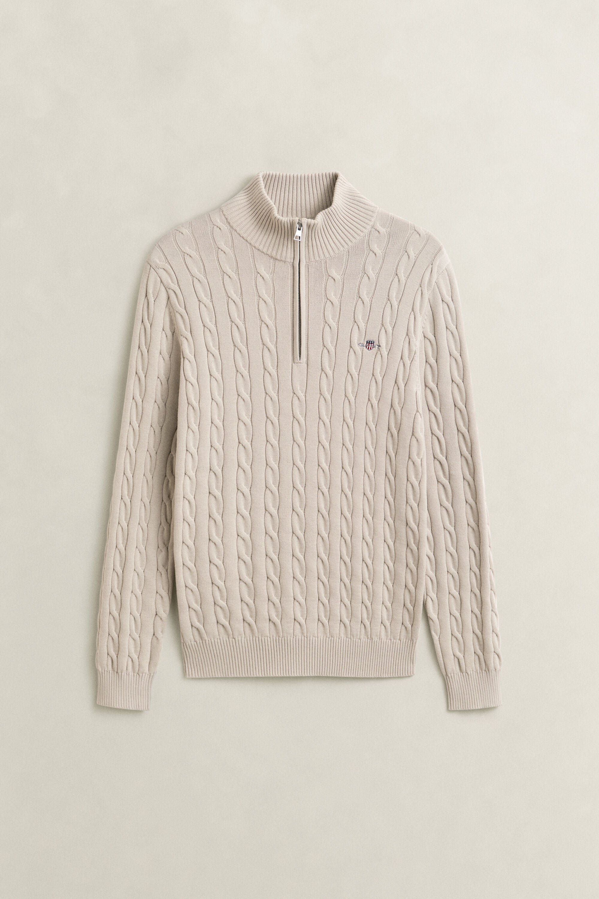 Maglia con zip corta in cotone a trecce