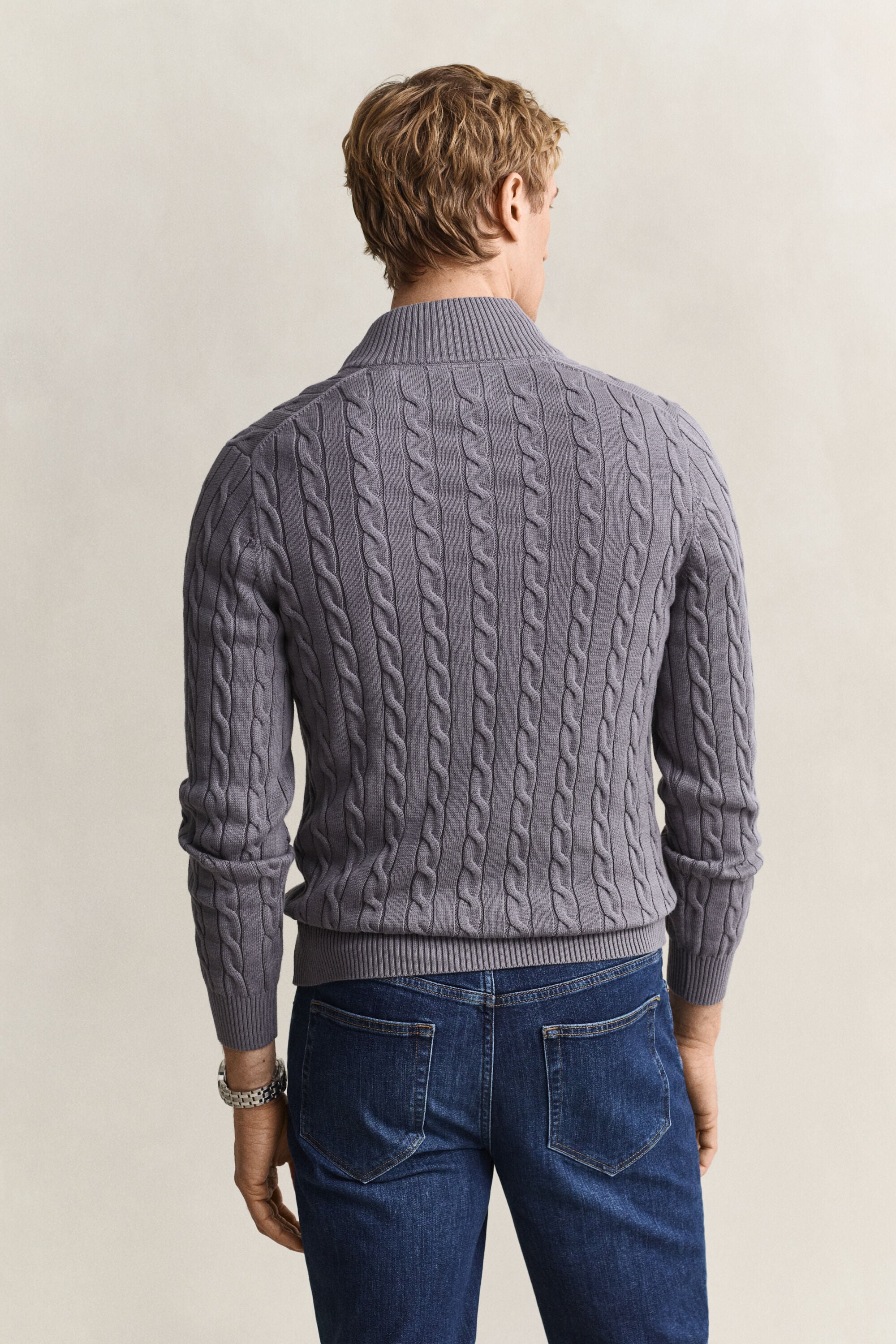 Maglia con zip corta in cotone a trecce