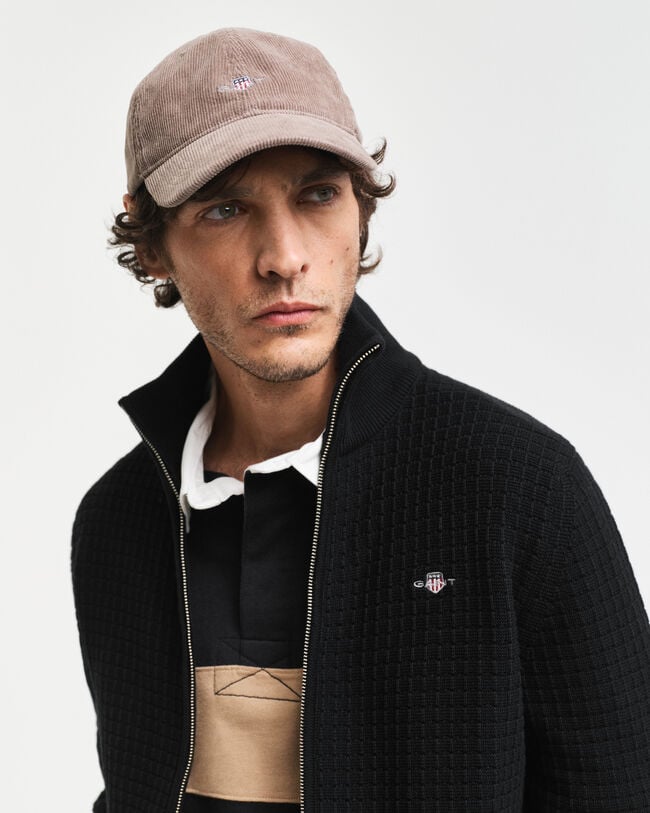 Cardigan con zip in cotone testurizzato