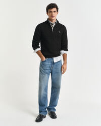 Maglia con zip corta in cotone a trecce