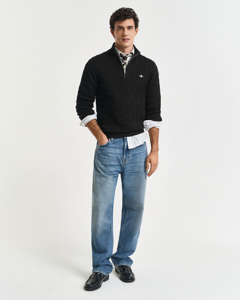 Maglia con zip corta in cotone a trecce