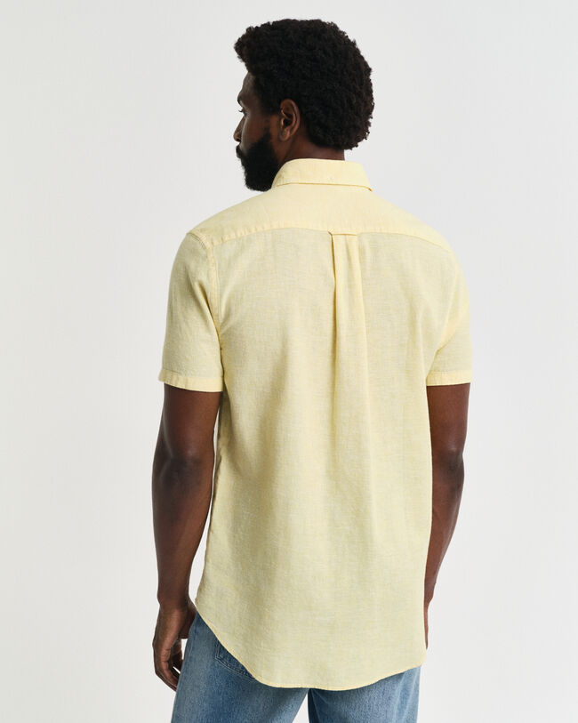 Camicia a maniche corte in misto cotone-lino regular fit