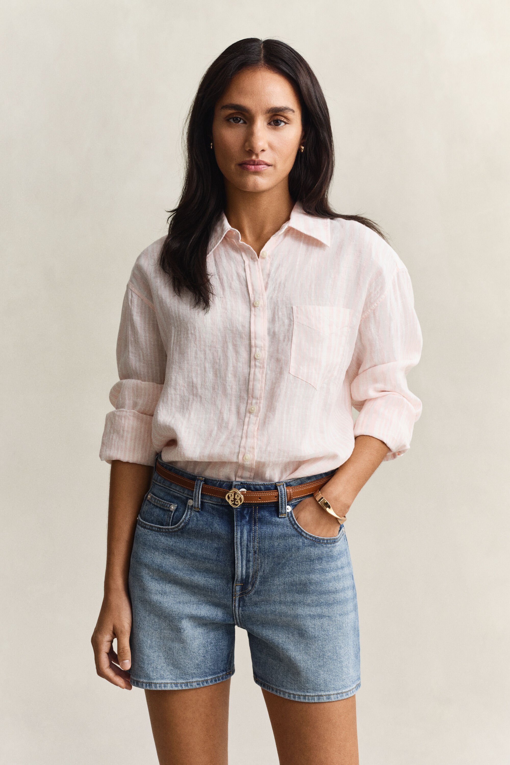 Camicia di lino a righe relaxed fit