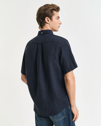 Camicia di lino tinto in capo maniche corte regular fit