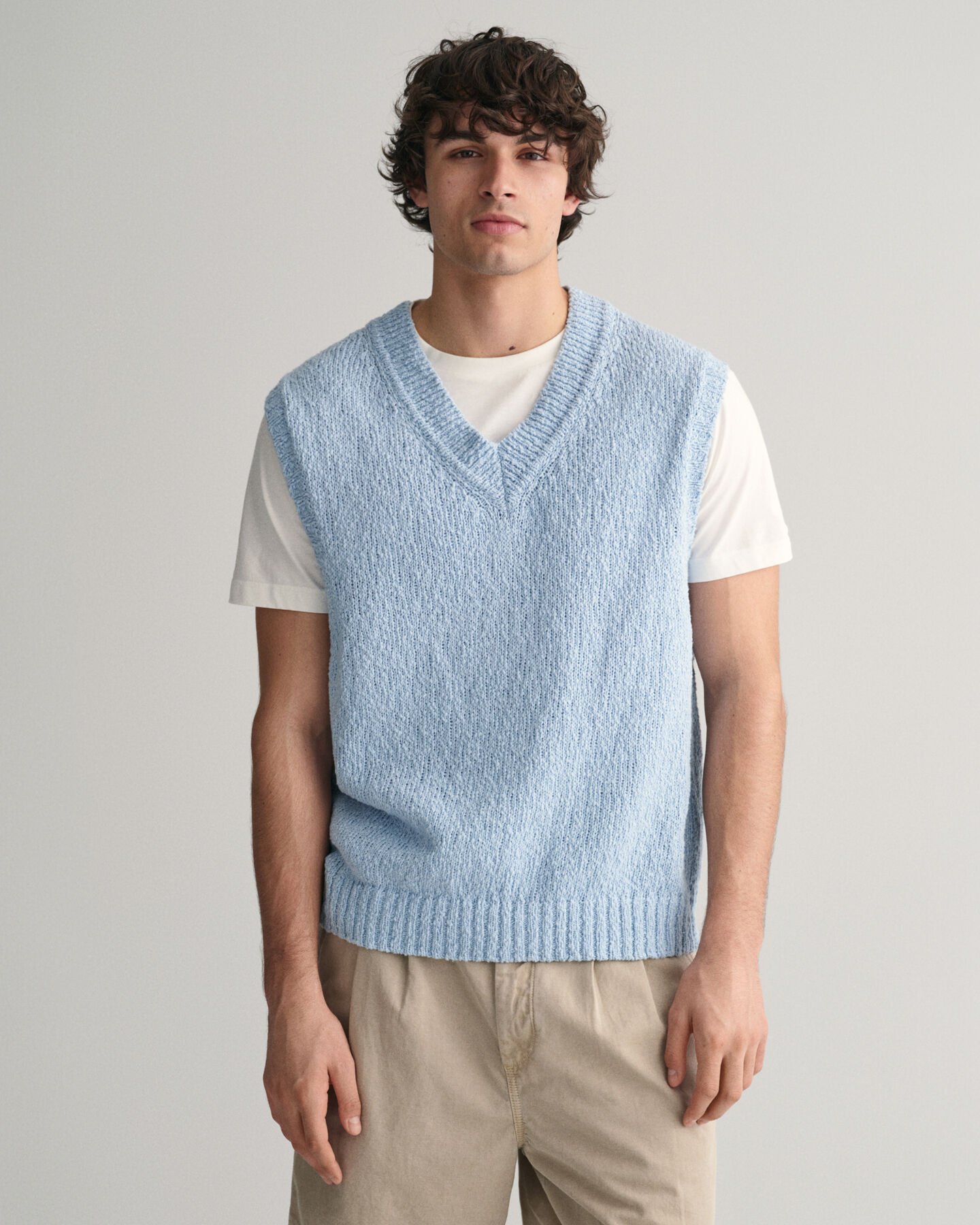 Gilet smanicato in cotone testurizzato fiammato