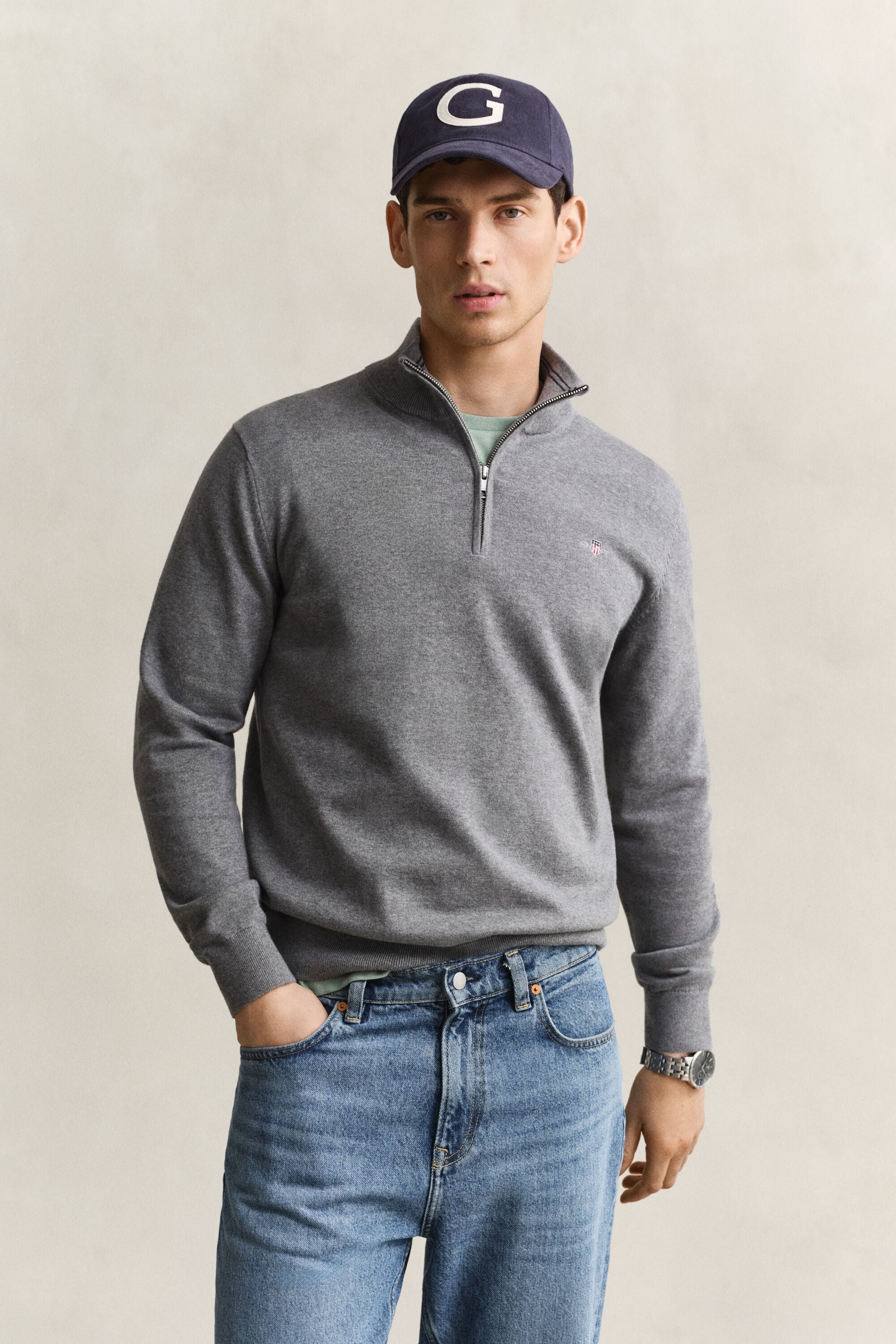 Maglia in cotone classico con zip corta