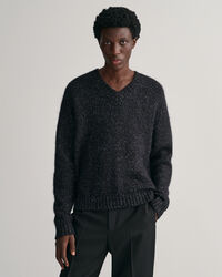 Maglia con scollo a V Shiny a coste in lana d&rsquo;alpaca