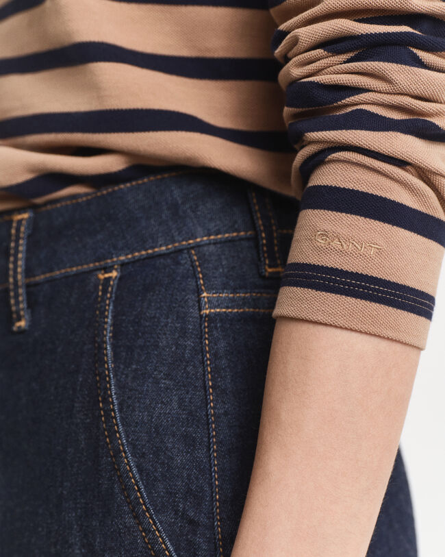 Polo in piqué a righe Breton a maniche lunghe