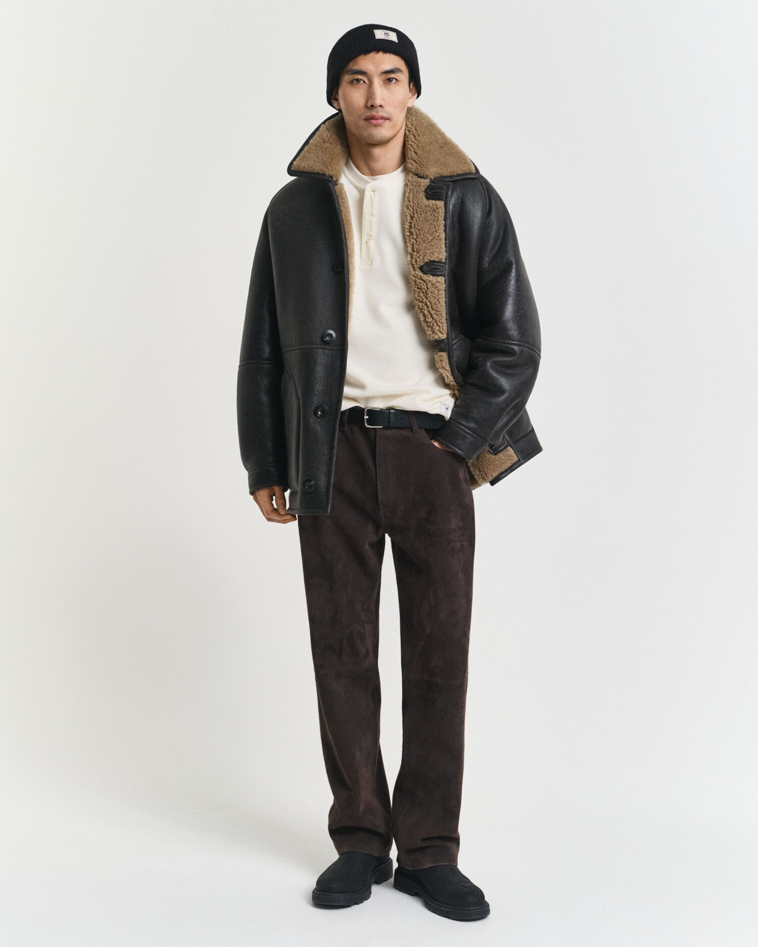 T-shirt Henley a maniche lunghe con texture a nido d'ape