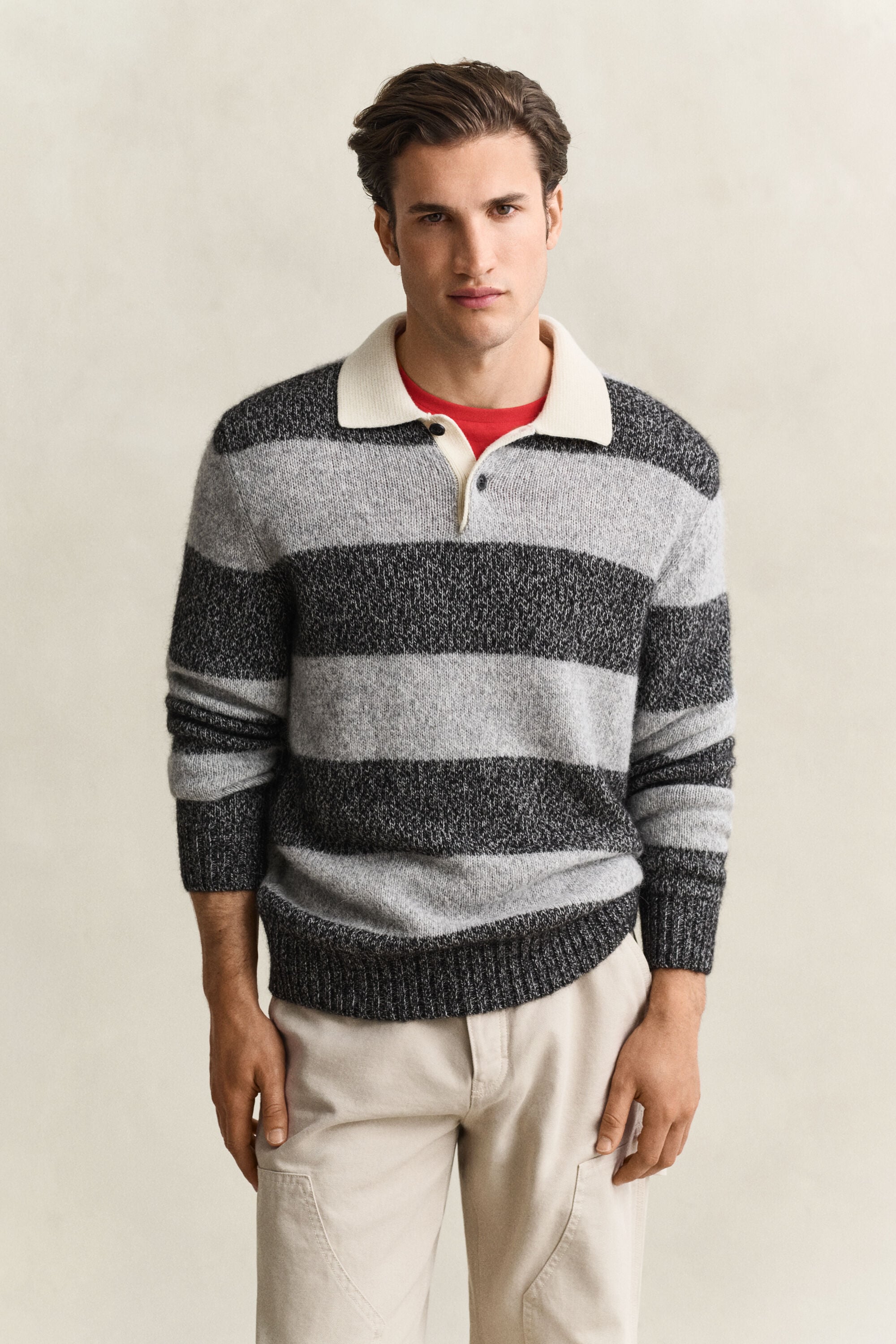 Maglia polo in misto lana d’alpaca a righe