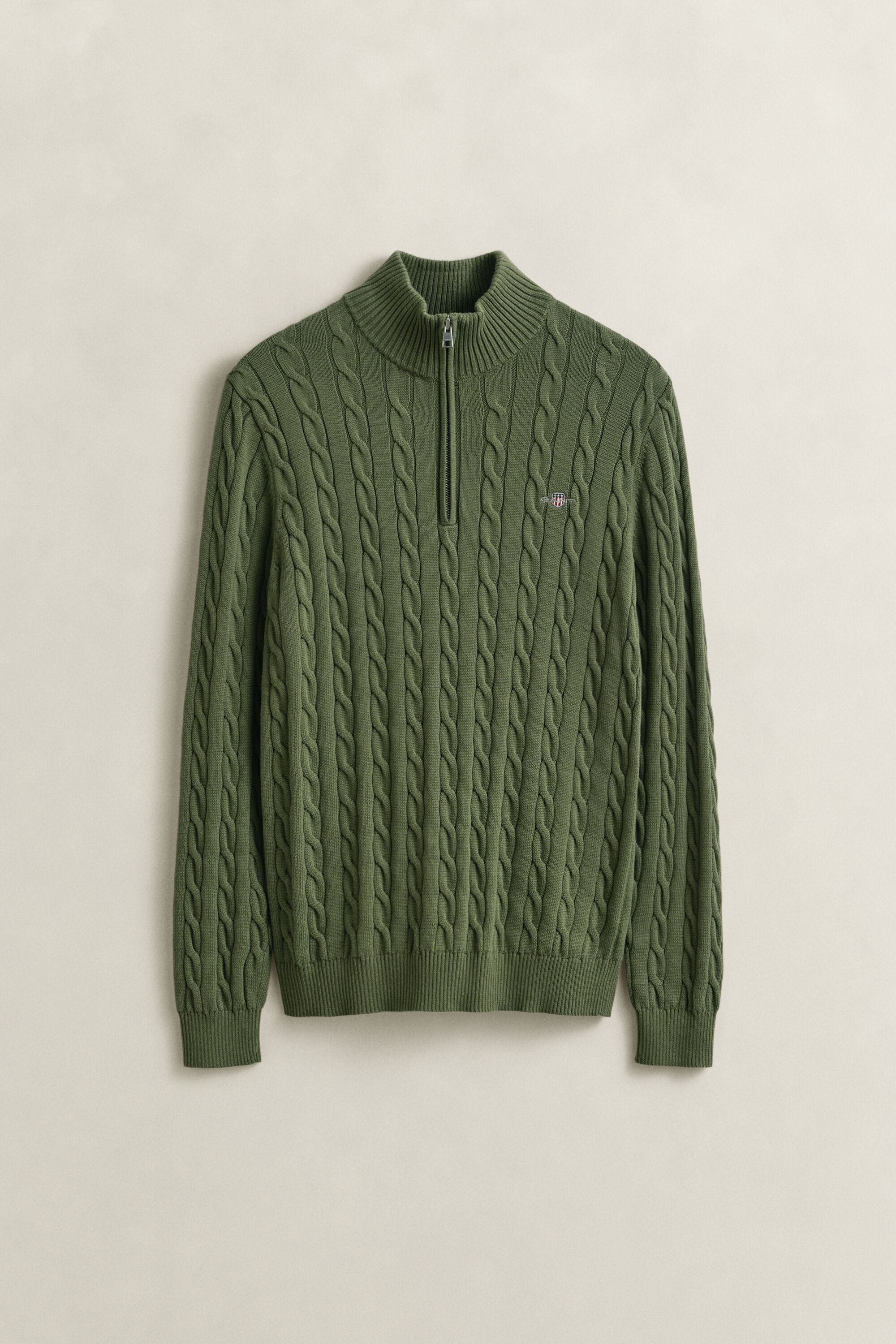 Maglia con zip corta in cotone a trecce