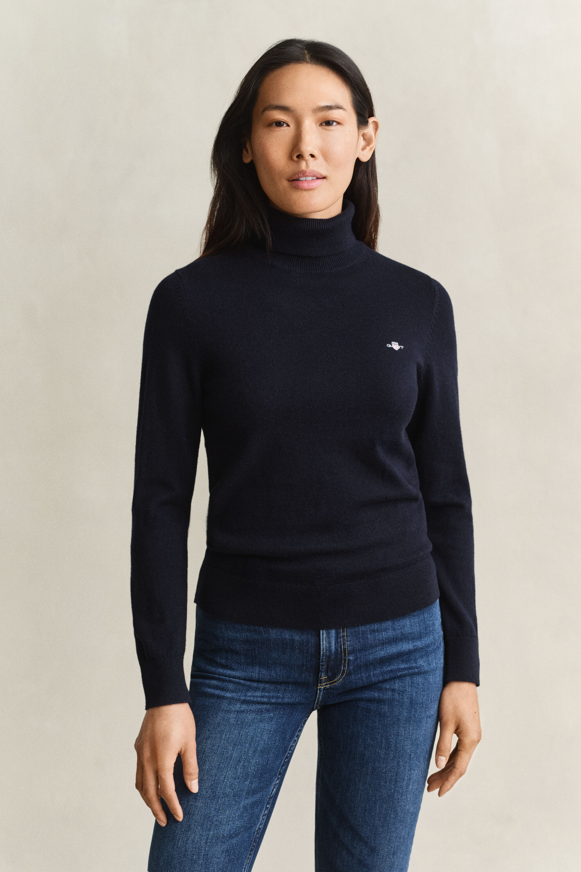 Maglia con collo alto in lana e cotone