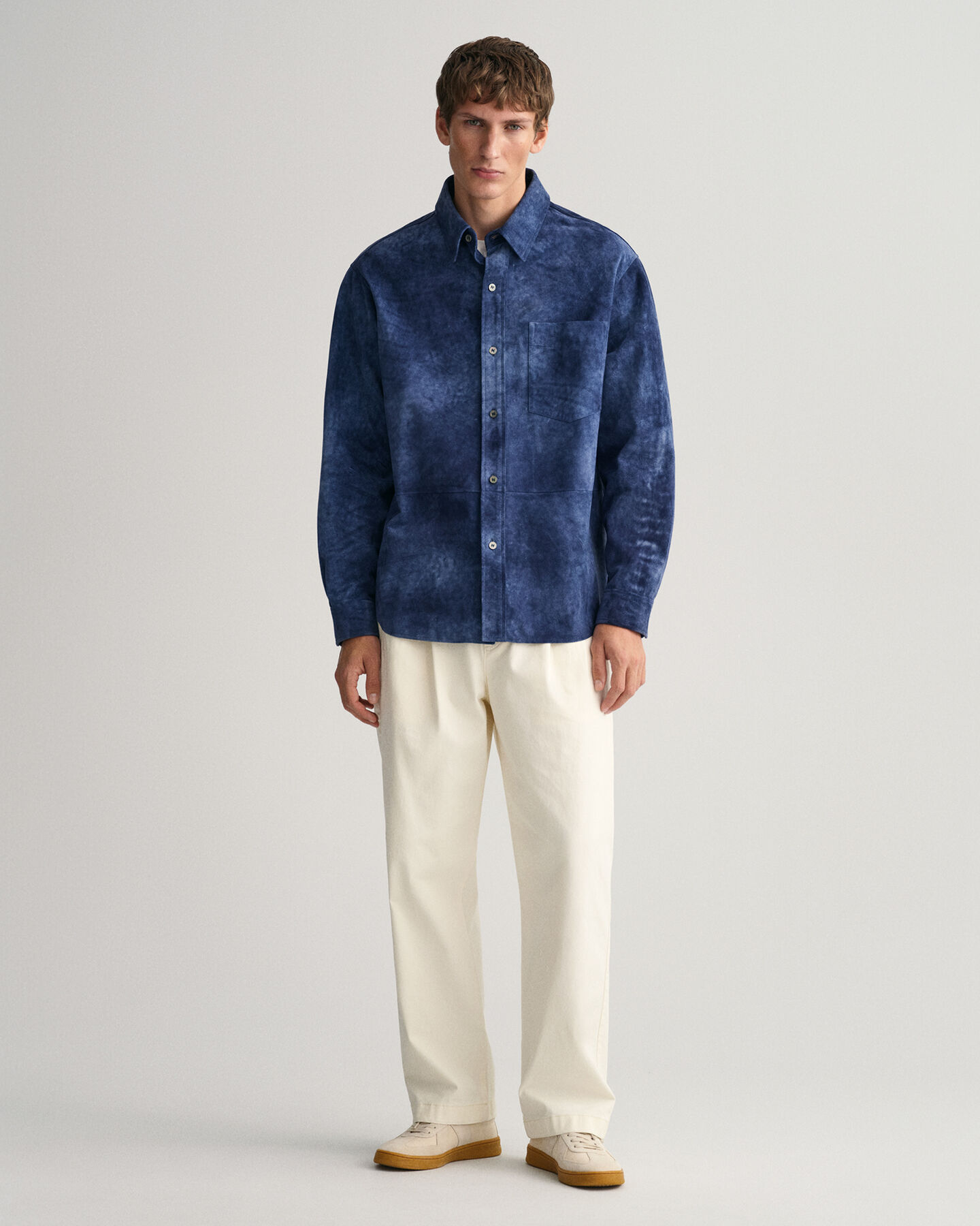 Camicia in camoscio indaco oversize