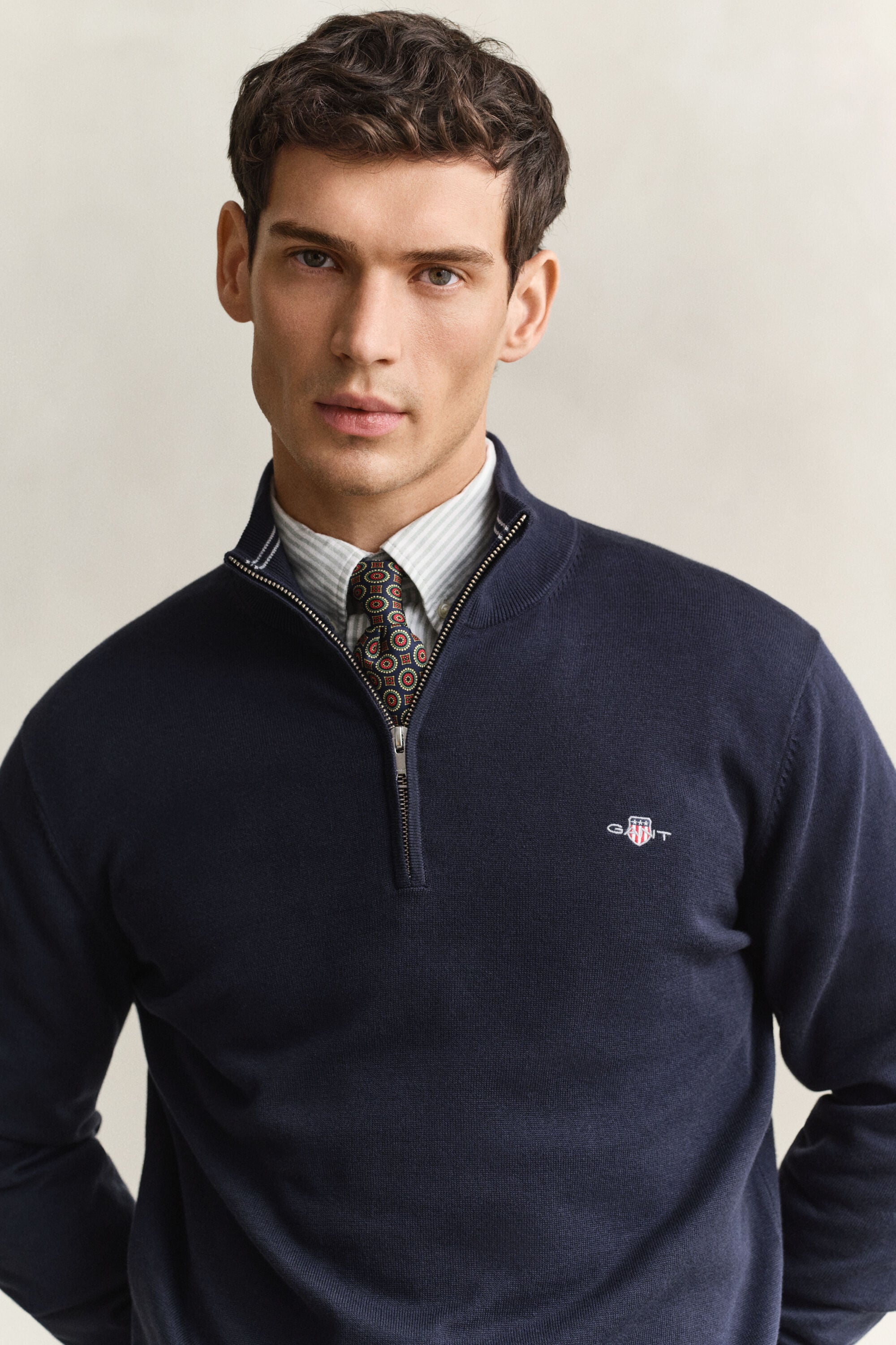 Maglia in cotone classico con zip corta