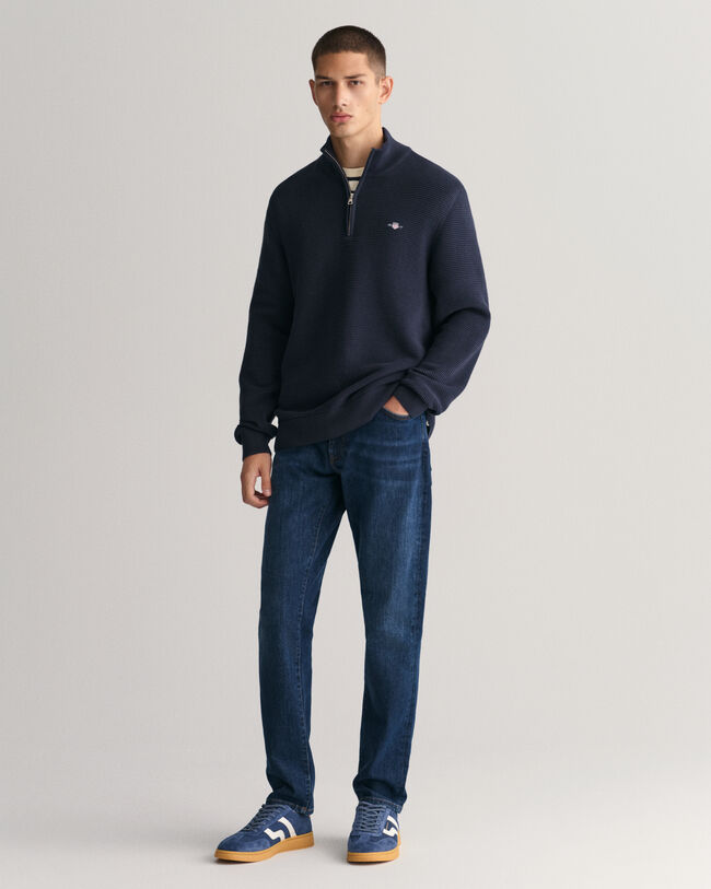 Maglia in cotone testurizzato con zip corta