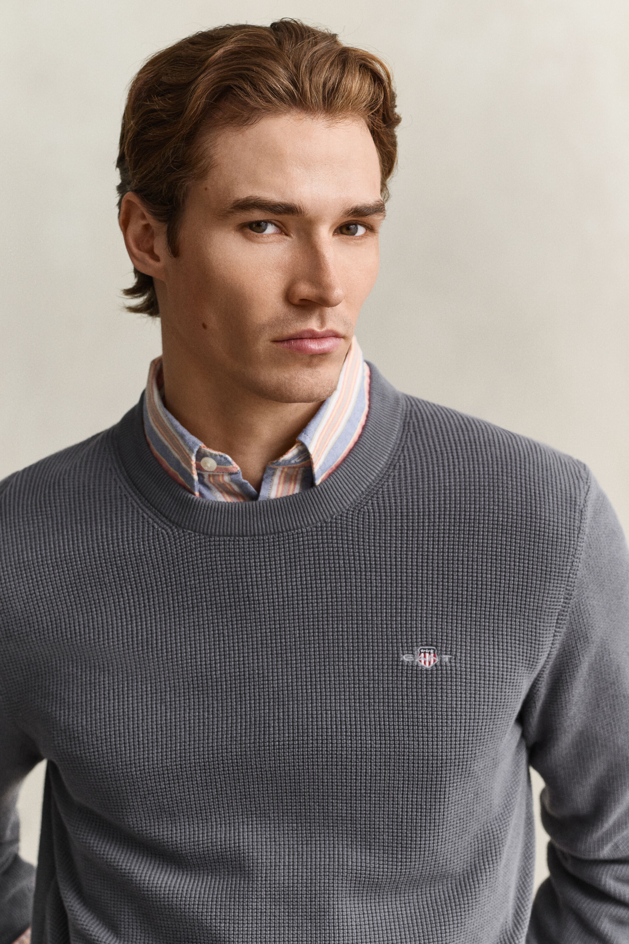 Maglia girocollo in cotone testurizzato
