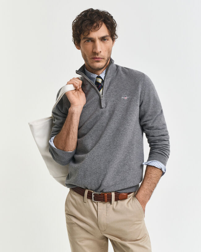 Maglia in cotone classico con zip corta
