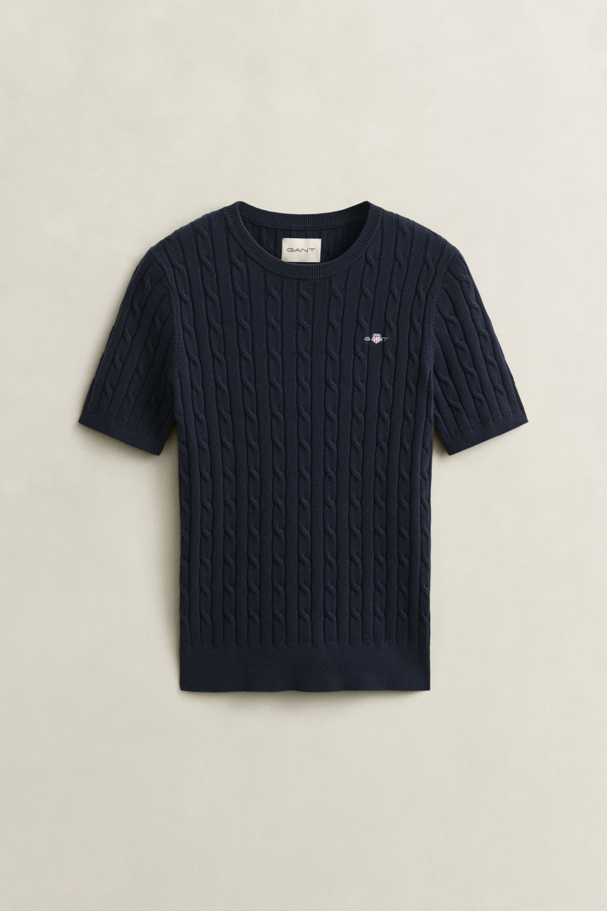 Maglia a trecce maniche corte in cotone elasticizzato