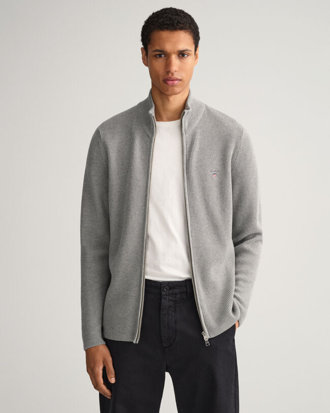 Maglia Texture a coste con zip lunga