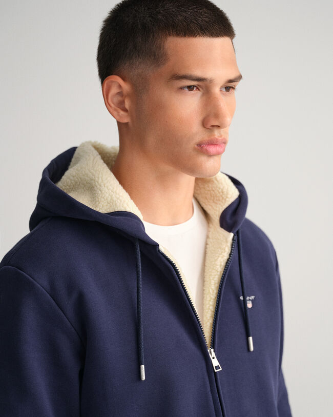 Felpa con cappuccio e zip in pile Sherpa