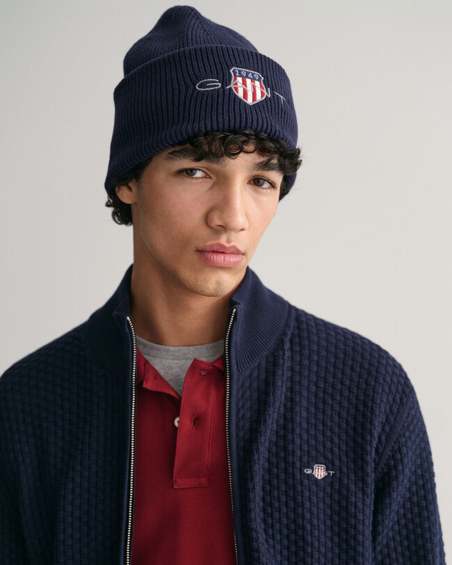 Cardigan con zip in cotone testurizzato