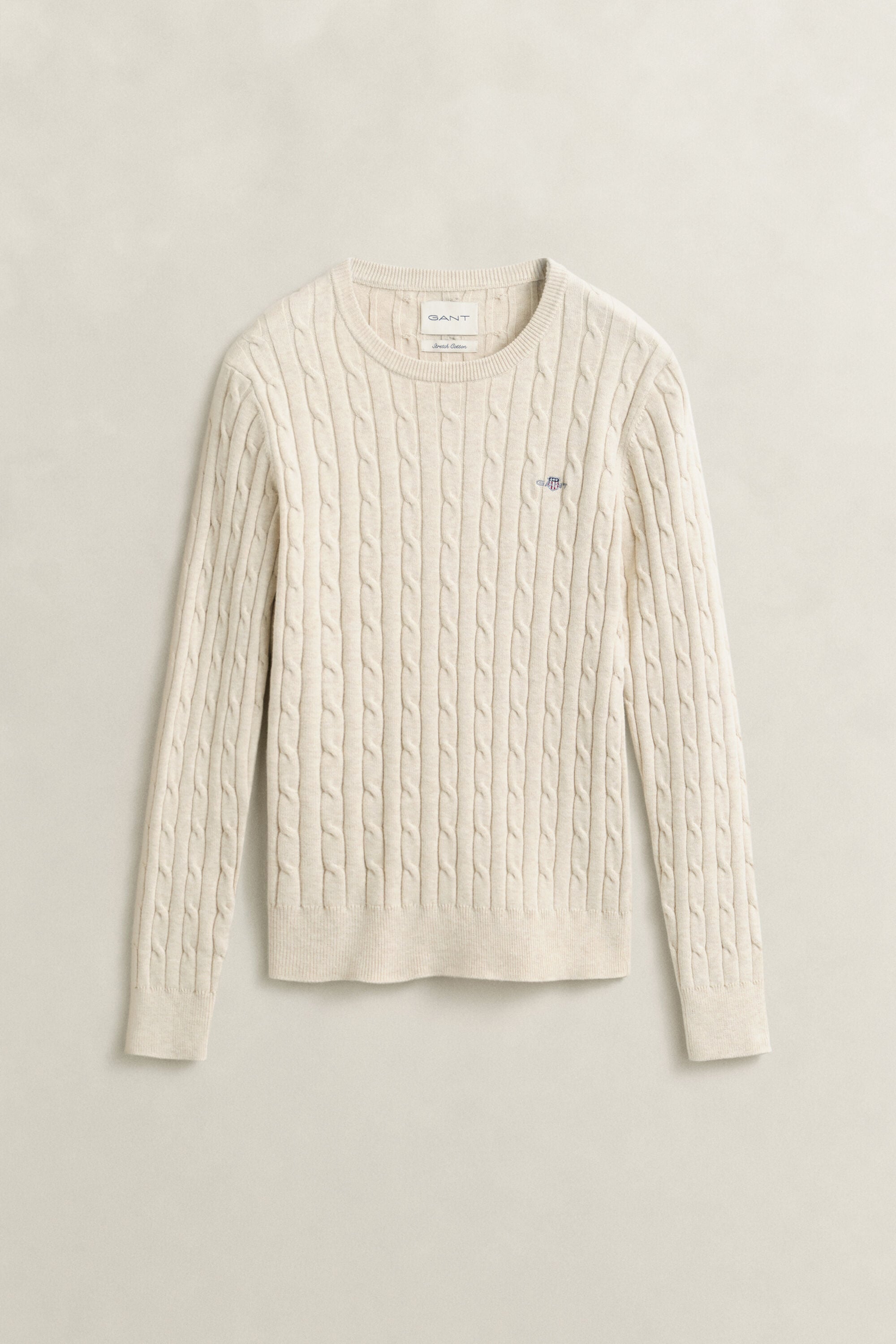 Maglia girocollo in cotone elasticizzato a trecce