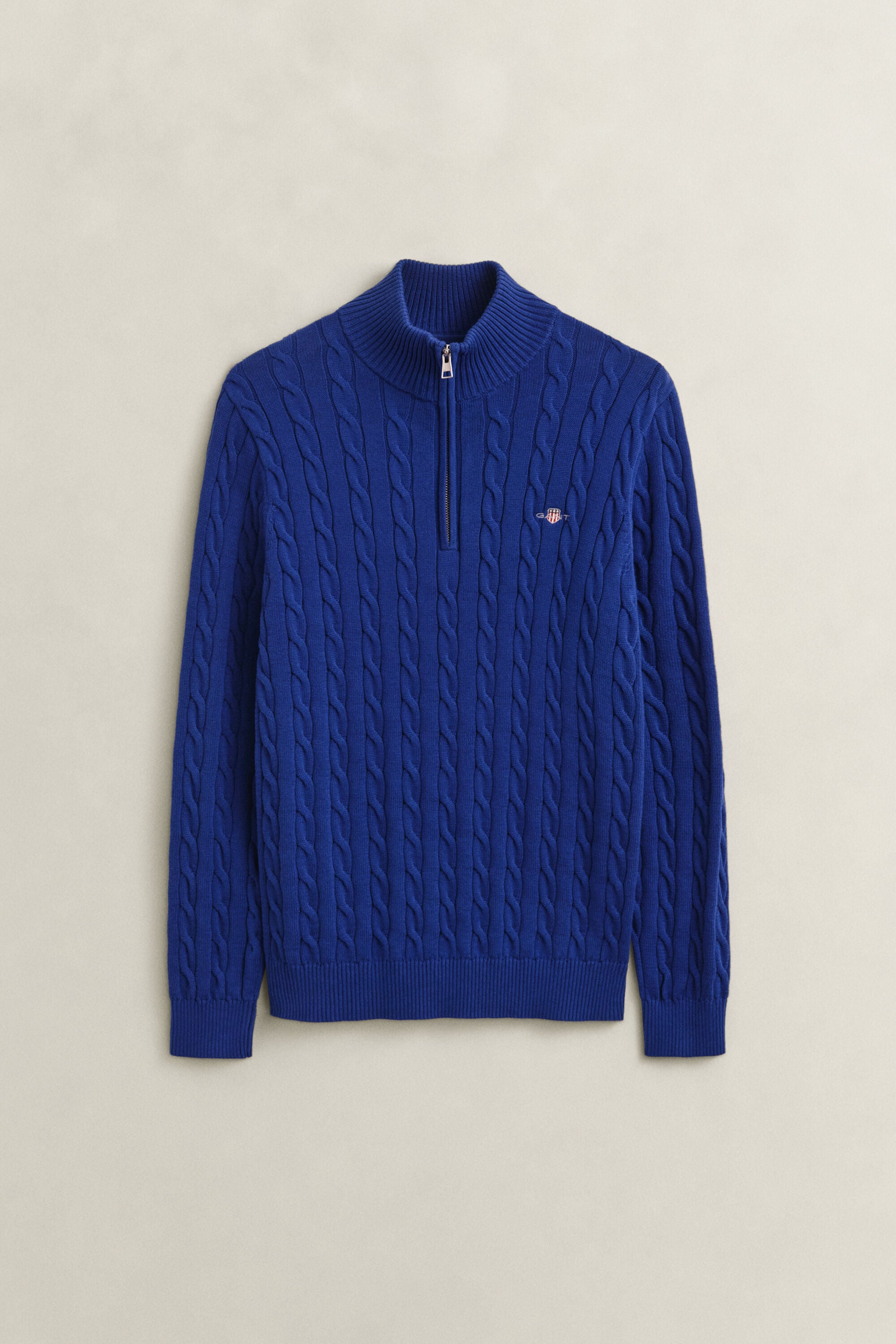 Maglia con zip corta in cotone a trecce