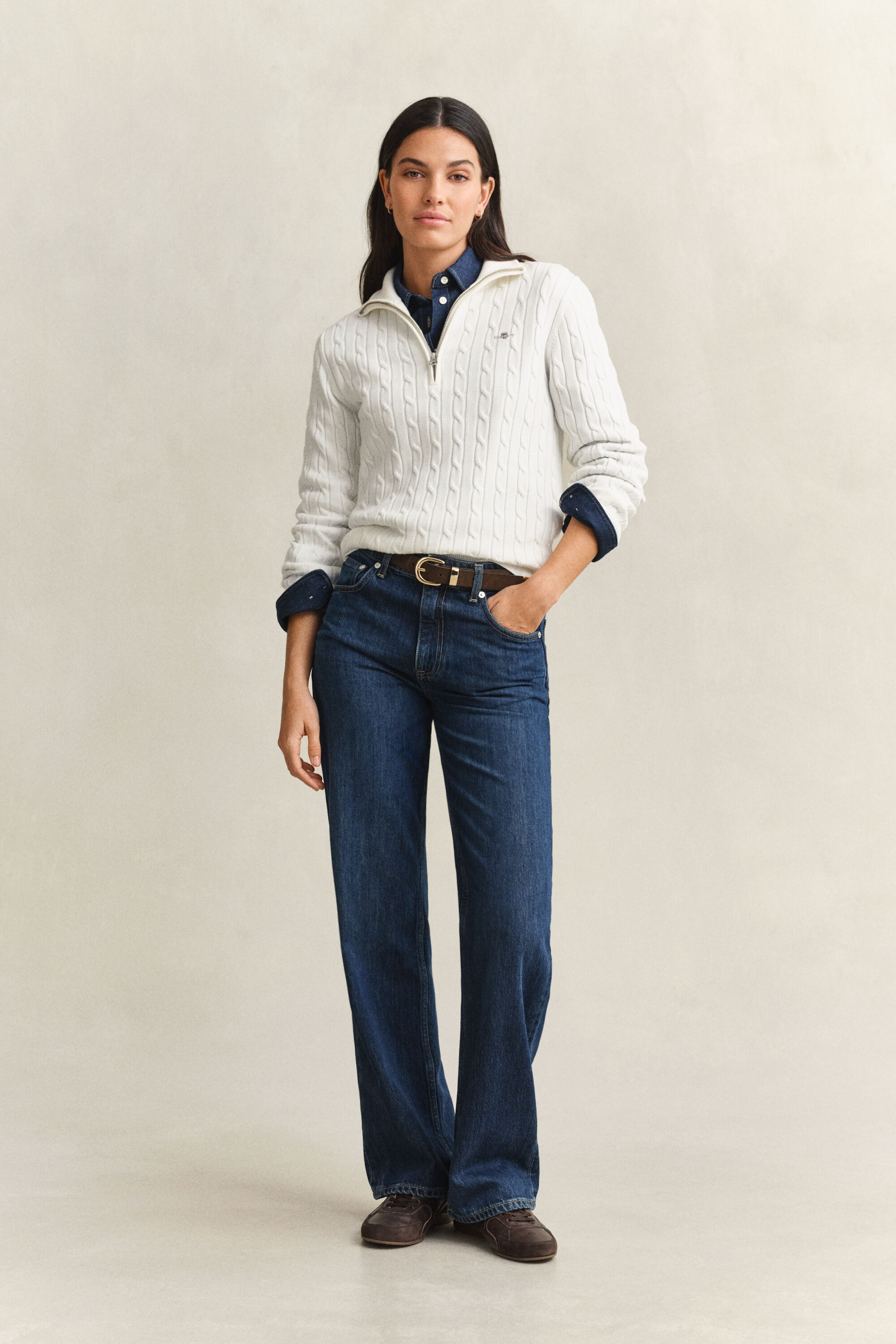 Maglia con zip corta elasticizzata a trecce