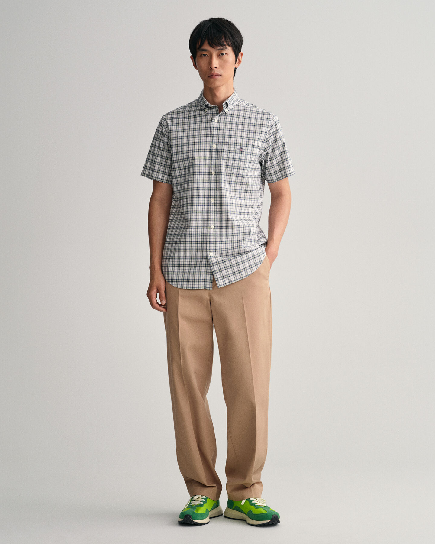 Camicia a maniche corte in popeline a quadretti regular fit