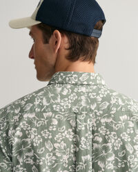 Camicia a maniche corte in misto cotone-lino con stampa floreale regular fit