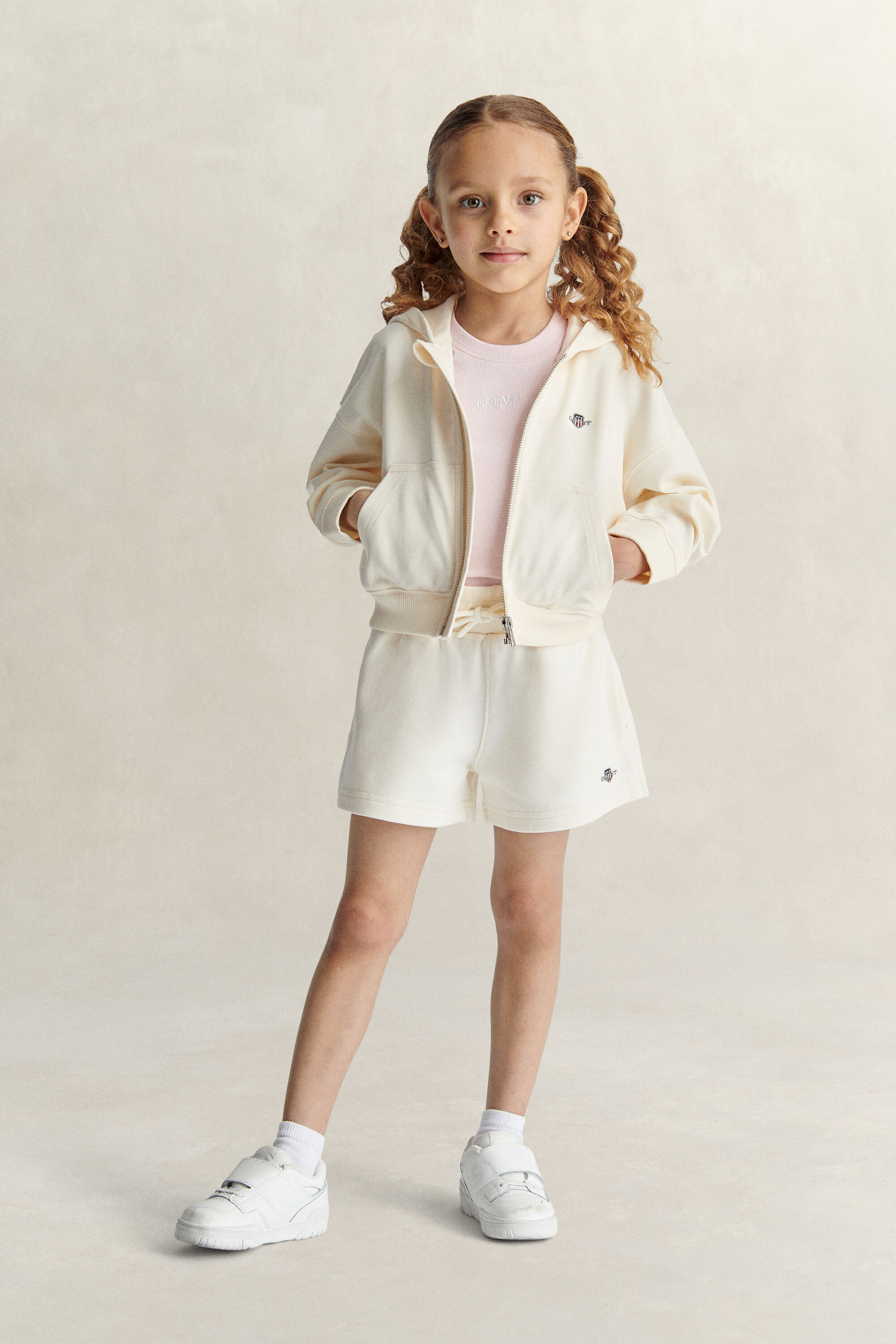 Felpa corta con cappuccio e zip Shield Girls