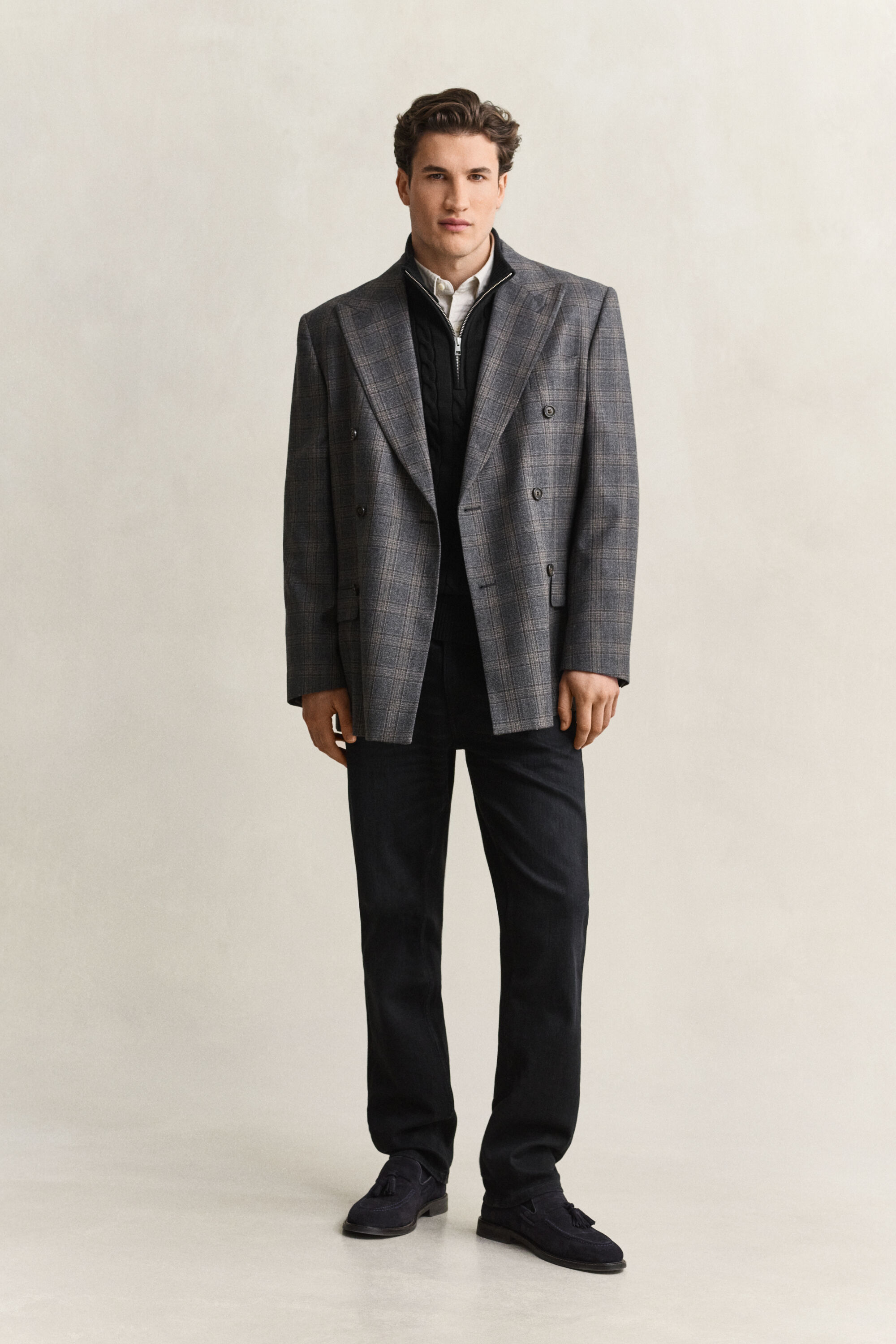 Maglia con zip corta in cotone a trecce