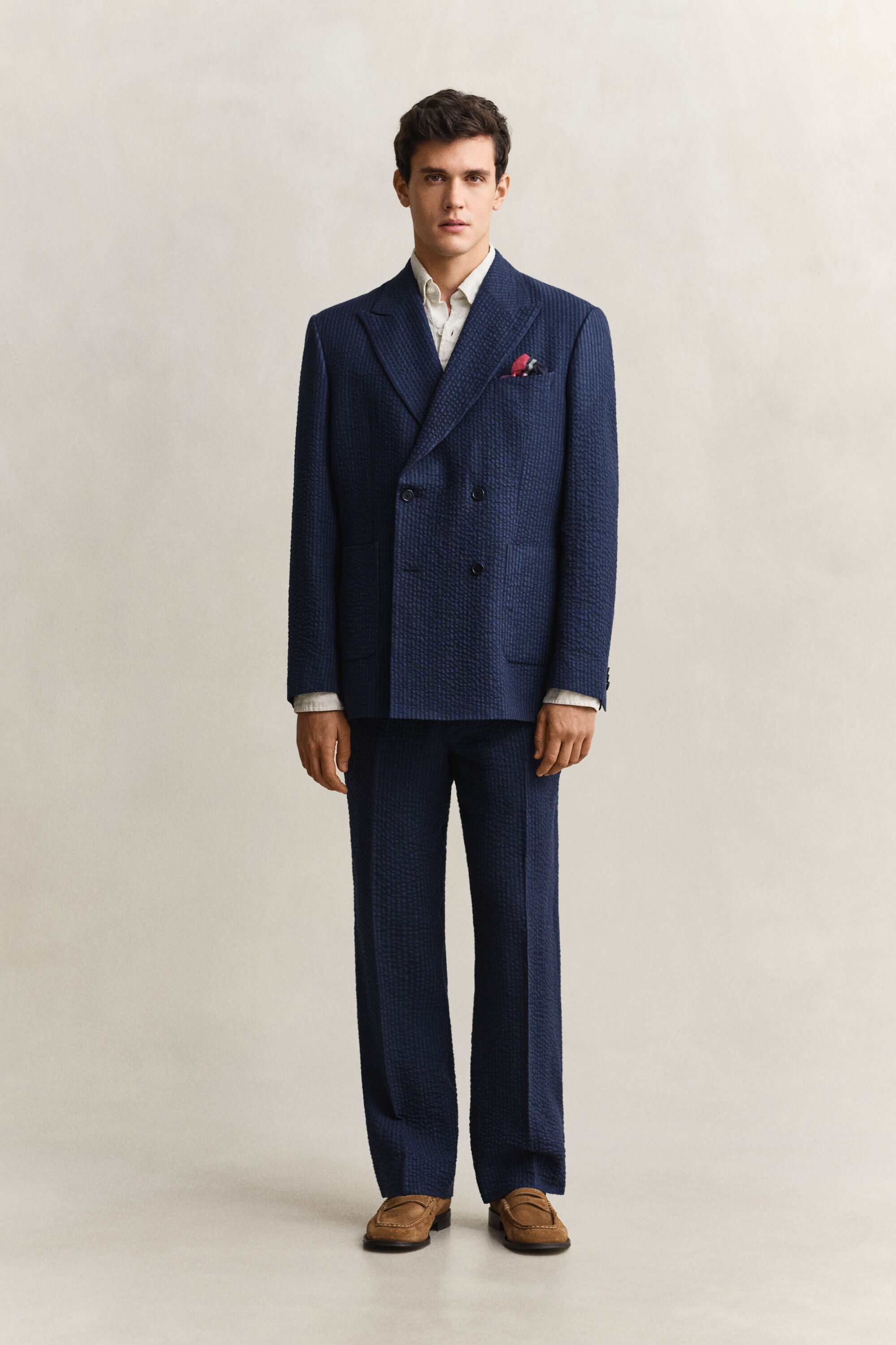 Giacca da abito in seersucker indaco