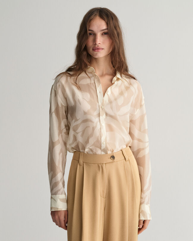 Camicia in seta e cotone Palm Print relaxed fit