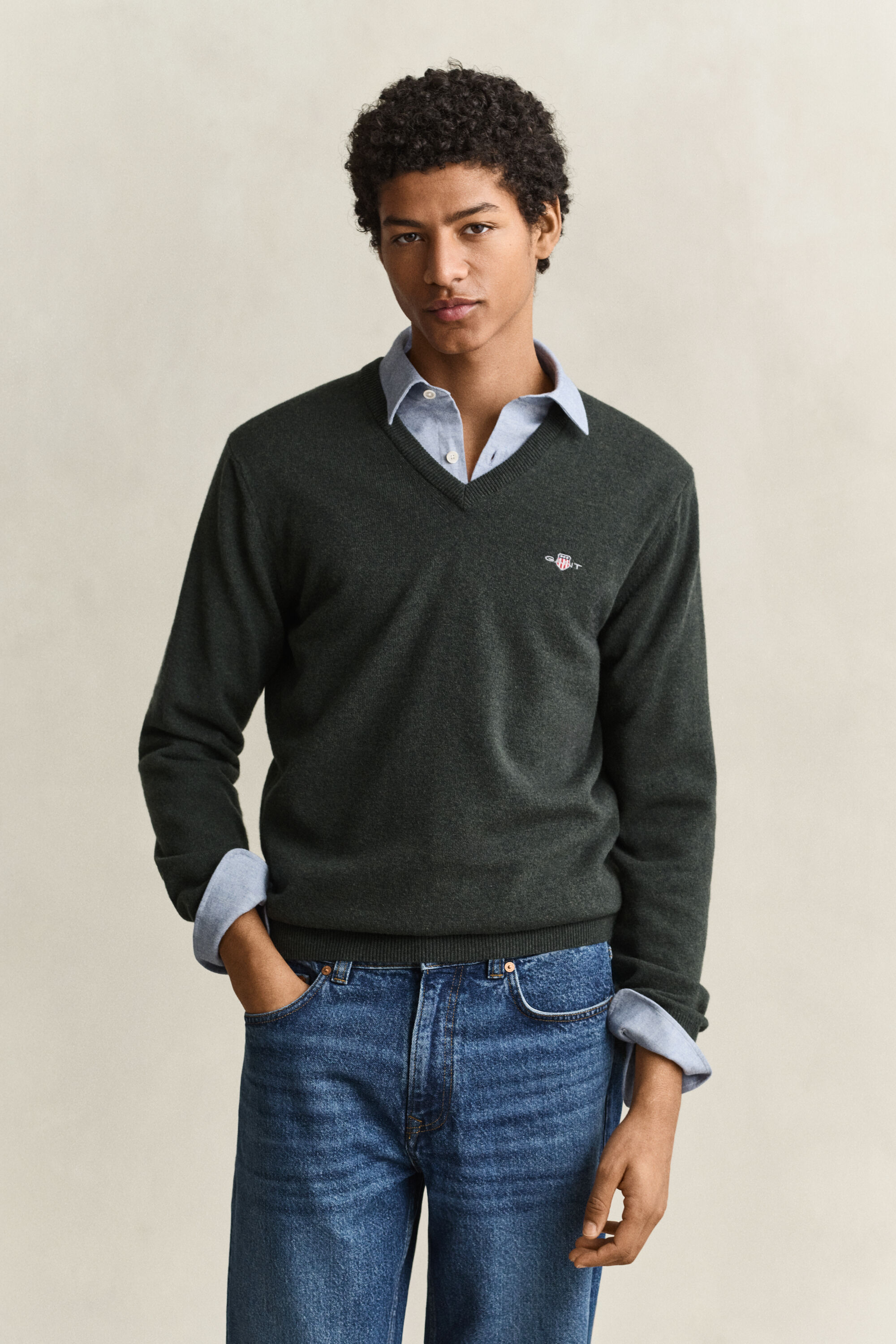 Maglia con scollo a V in lana d’agnello
