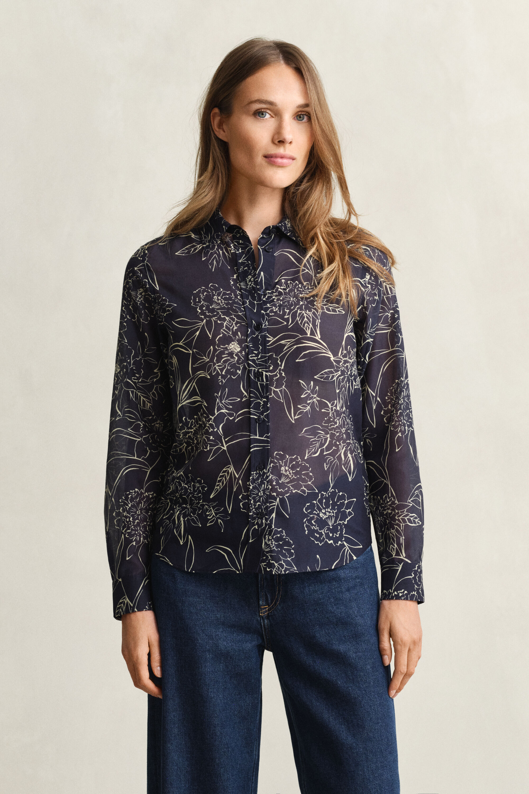 Camicia in misto cotone-seta con stampa floreale regular fit