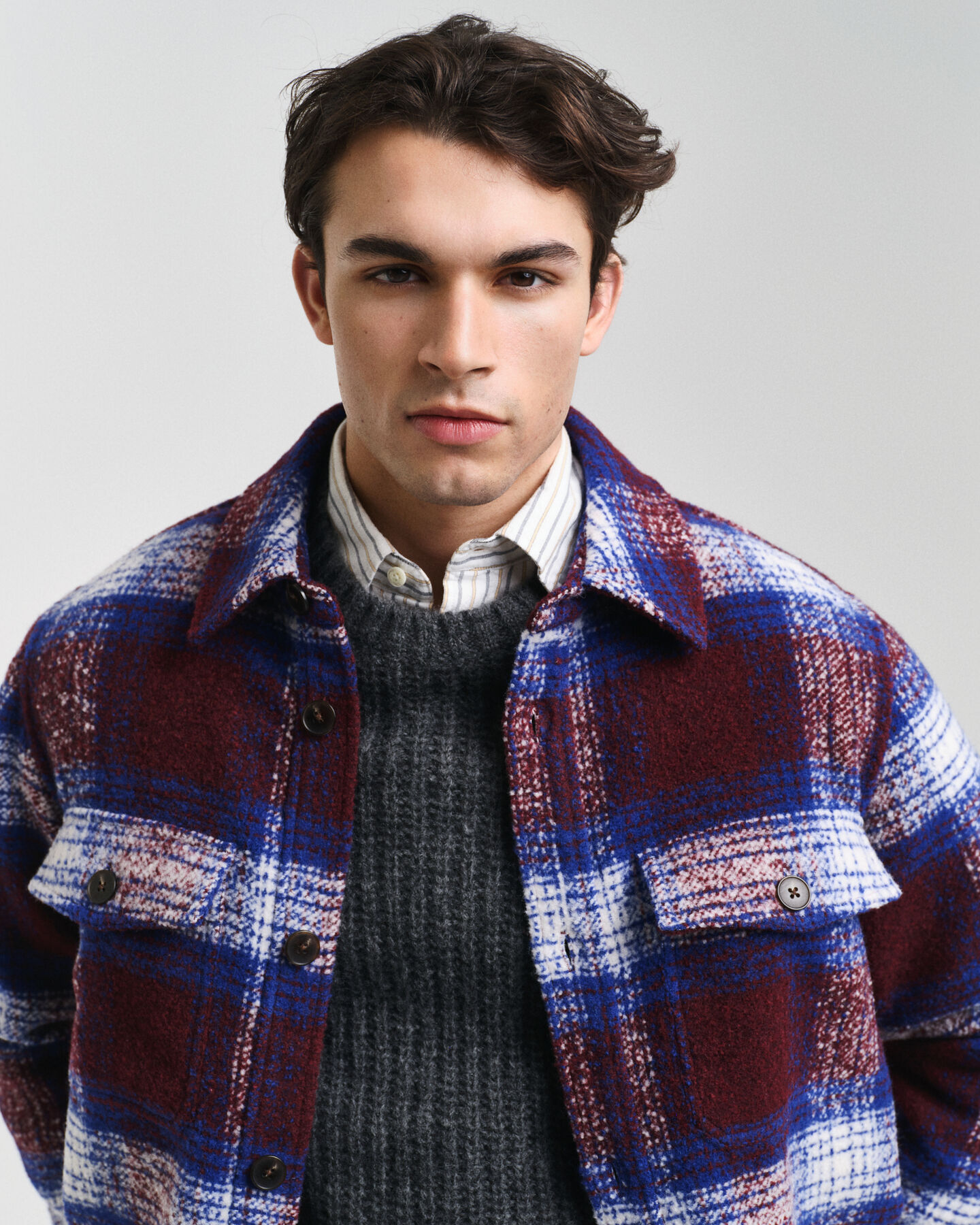 Camicia giacca a quadri in misto lana