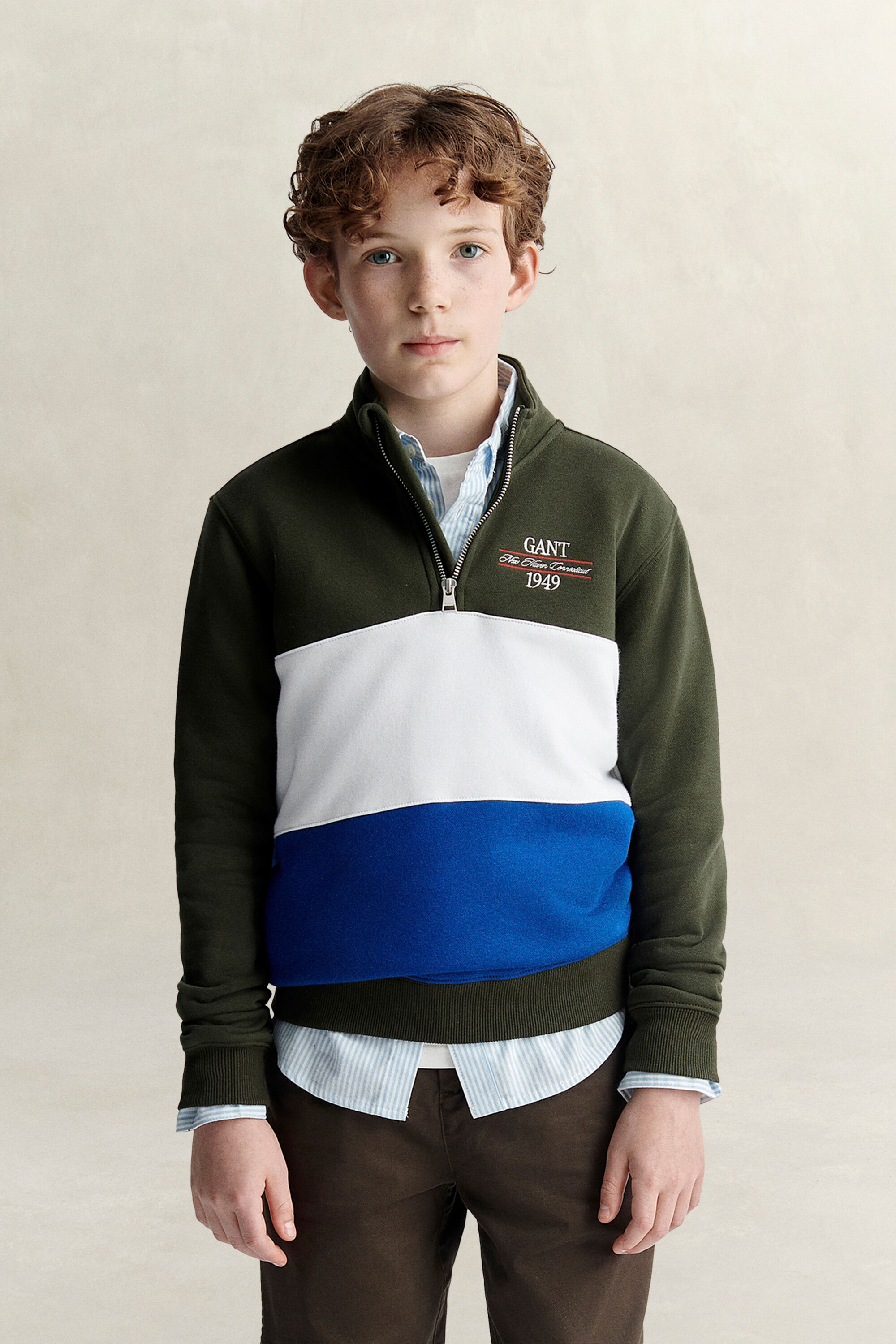 Felpa a blocchi di colore con zip corta Teen Boys