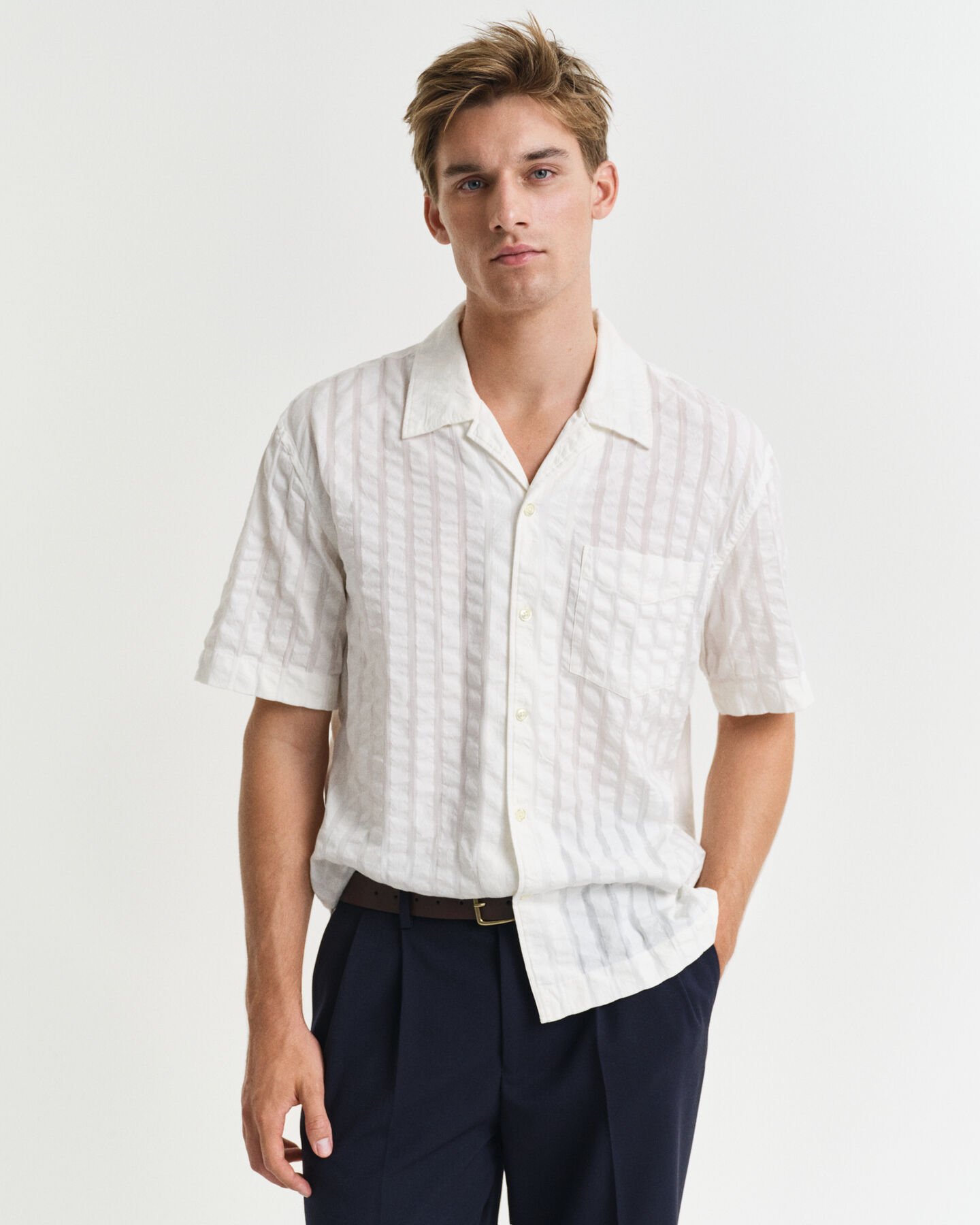 Camicia seersucker a maniche corte relaxed fit